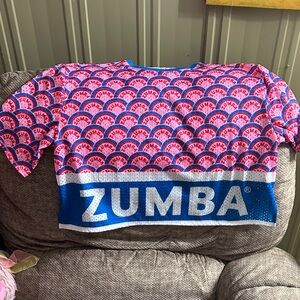 Zumba Fitness Pink and Blue Logo Pattern Crop Top
